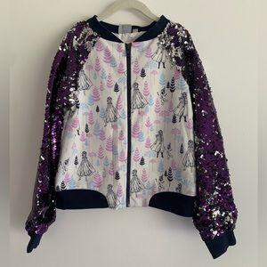 Disney frozen full zip jacket sweatshirt with full sequin sleeves girls size m